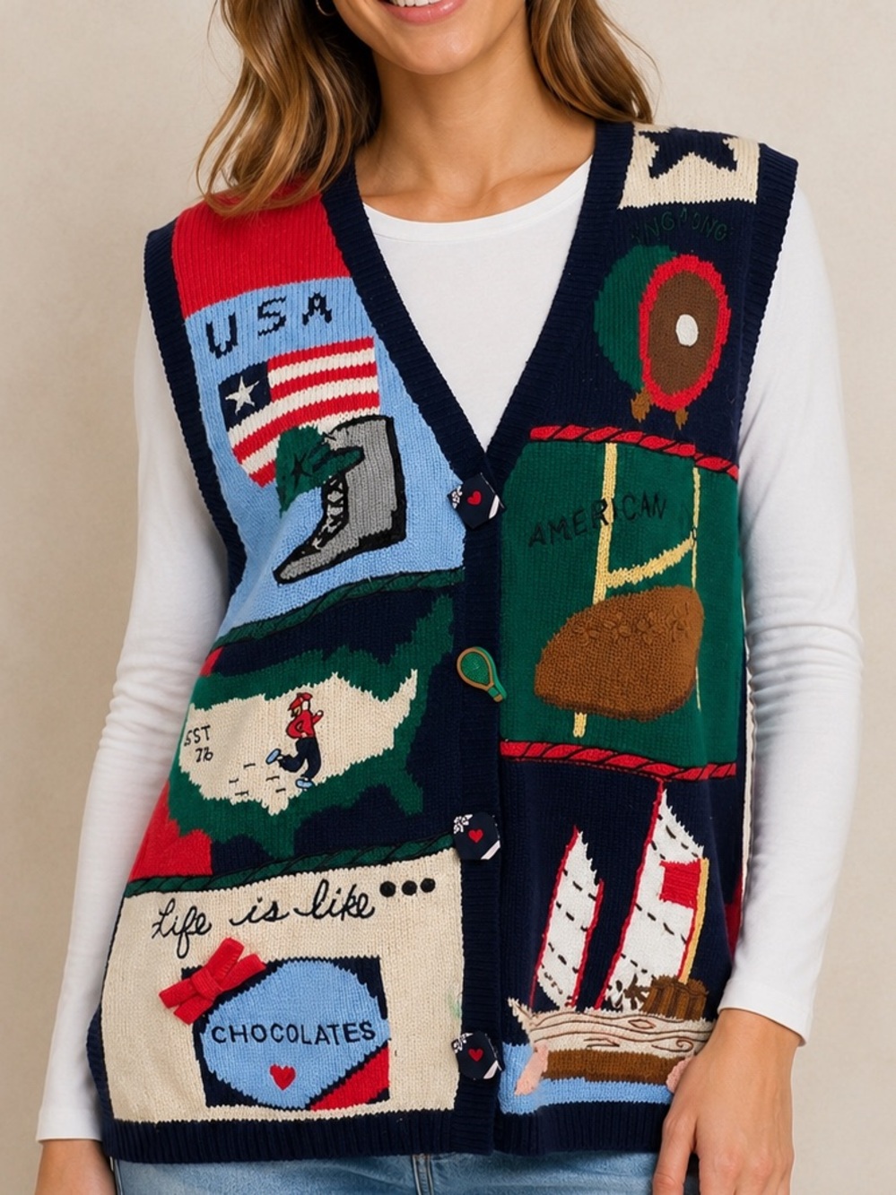 Eagle’s Eye Women Size M Vintage 1995 Sweater Vest Gump Life Is Like Chocolates
